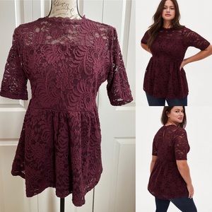 Torrid Burgundy Purple Lace Babydoll Top, 00X, VGUC
